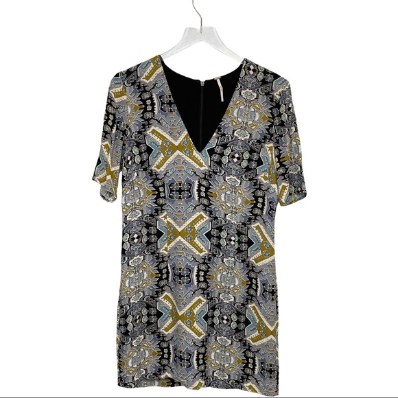 Free People Multi Color V-Neck Shift Dress Size 6